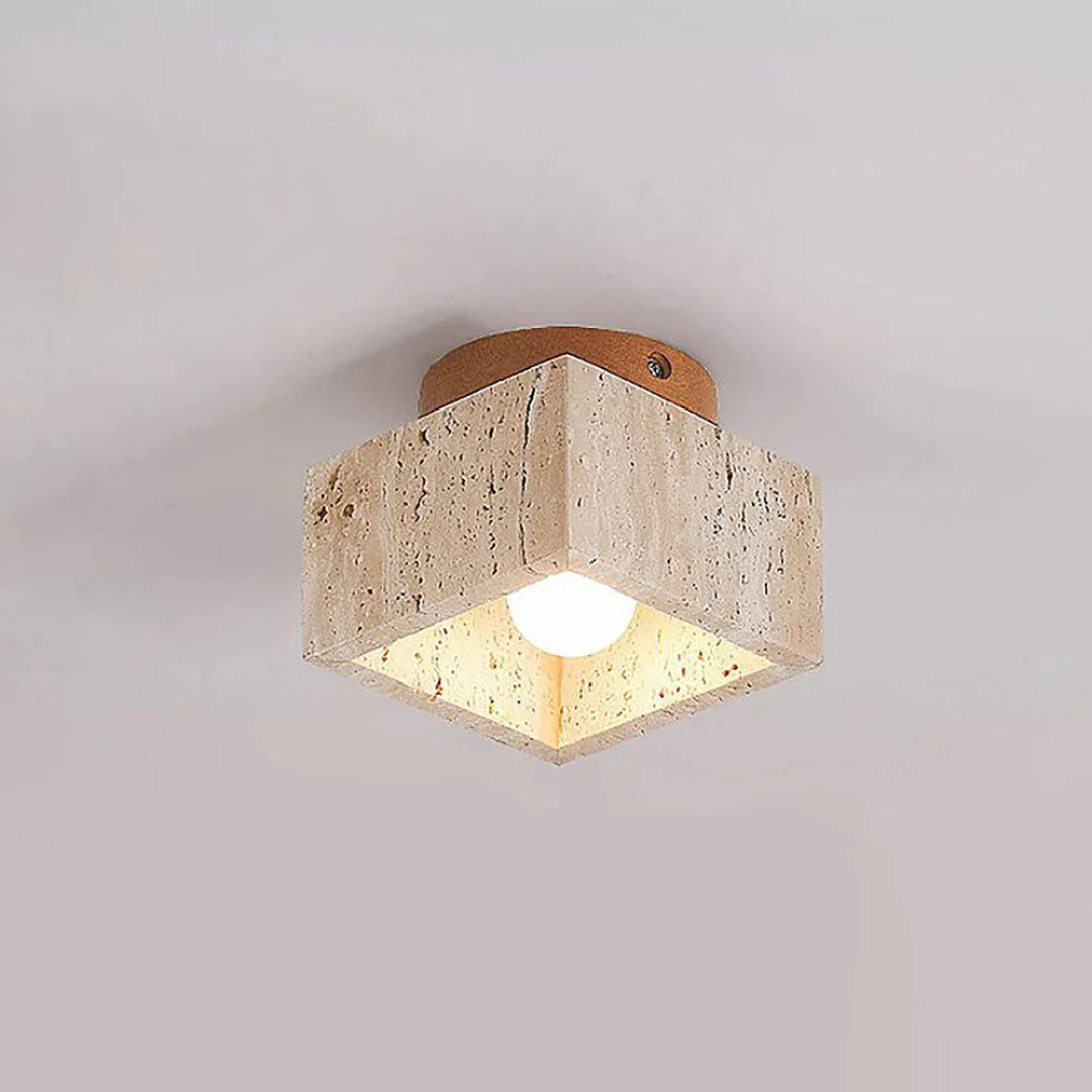Stone and Wood Cylinder Ceiling Light