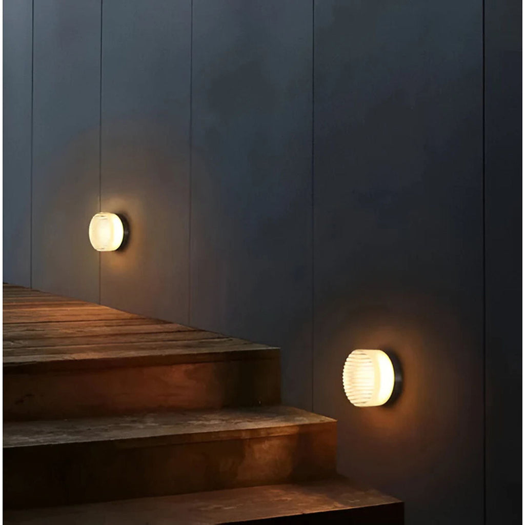 Round Wall Lamp – Amber Glass Minimalist Modern Accent Lighting