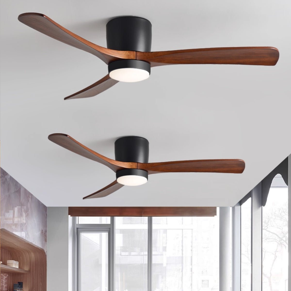 Ceiling Fan with Light Sycamore Wood Blades | Silent 6-Speed DC Motor | Flush Mount Nordic Design for Home Interiors