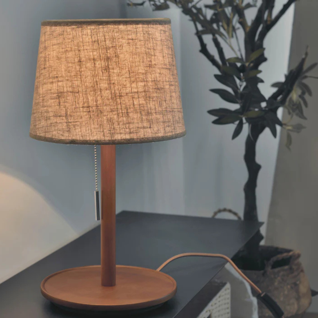 Nordic Wood Table Lamp Fabric Shade Bedside Light Modern Accent Lamp