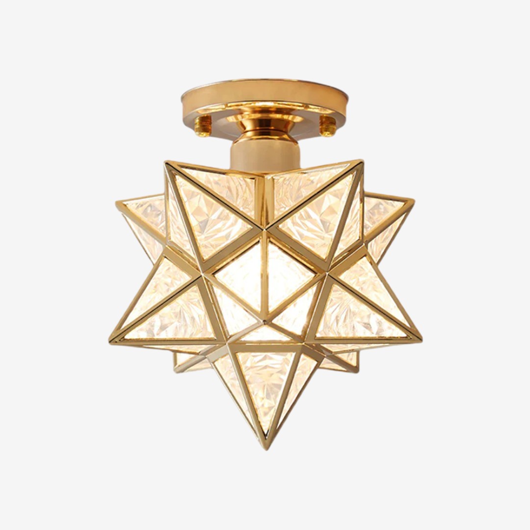 Star Shaped Ceiling Lamp – Geometric Sculptural Design With Gold Accents