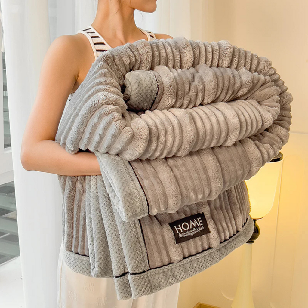Ribbed Plush Throw Blanket Soft Fleece Bedspread Cozy Winter Blanket