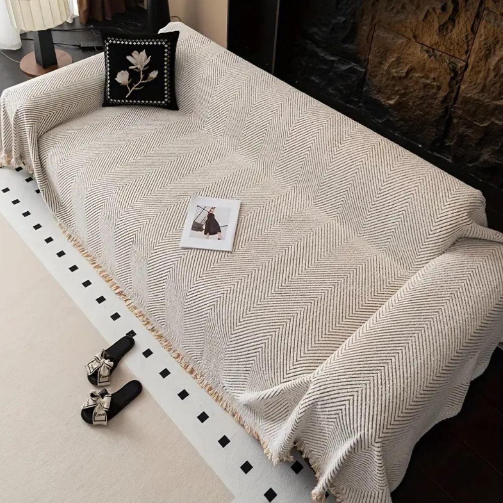 Sofa Cover Microfiber Blend | Classic Herringbone Pattern | Anti-Slip Furniture Protector Against Stains and Pet Hair