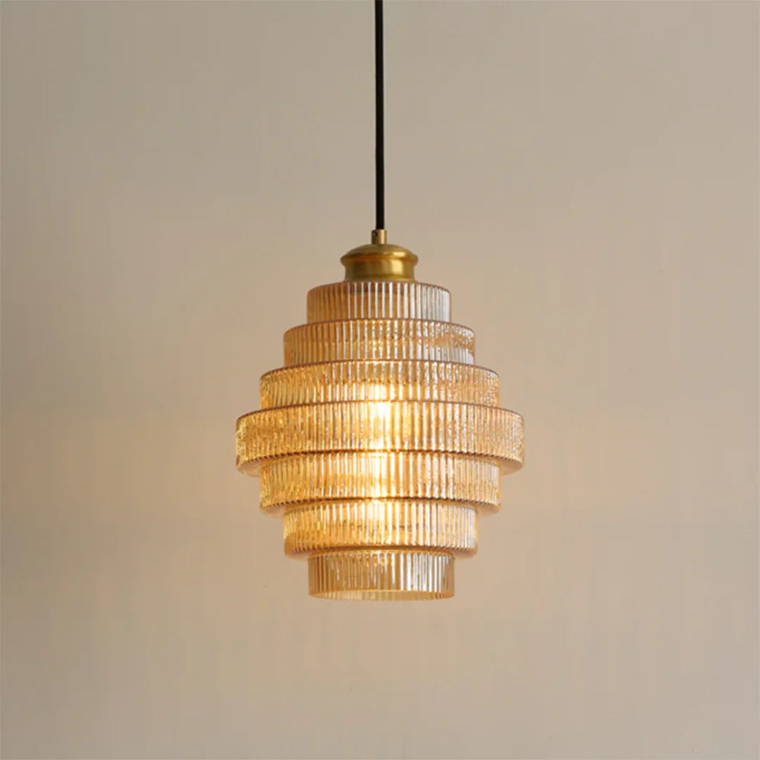 Art Deco Ribbed Glass Pendant Light