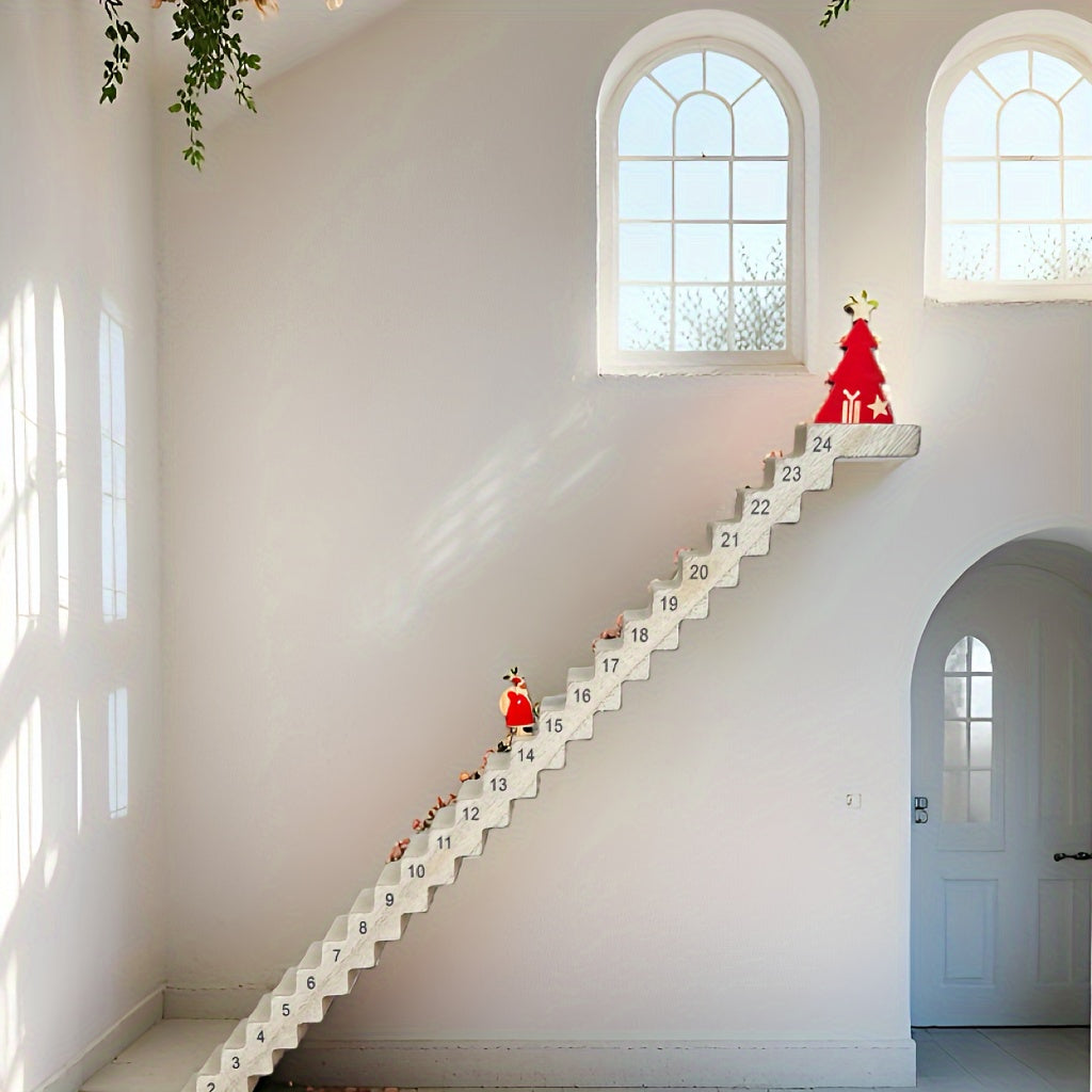 Wooden Santa Claus Advent Calendar - 24 Day Christmas Countdown Tabletop Holiday Decoration with Santa Climbing Ladder
