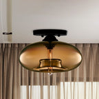 Globe Ceiling Light Flush Mount Glass and Metal Fixture | Art Deco Inspired Style | Warm Ambient Lighting for Living Rooms
