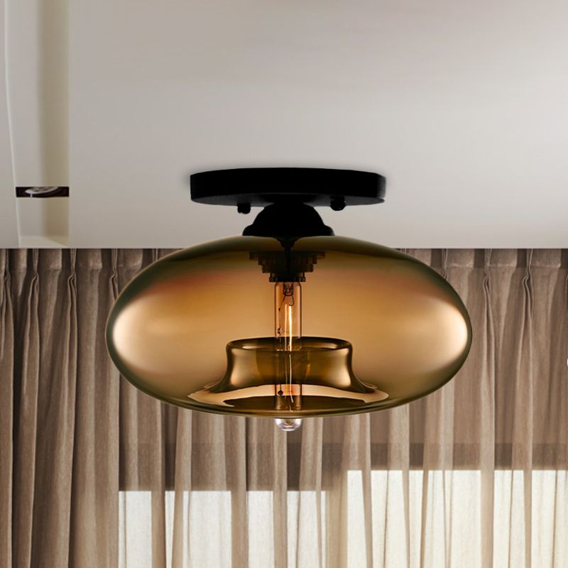Globe Ceiling Light Flush Mount Glass and Metal Fixture | Art Deco Inspired Style | Warm Ambient Lighting for Living Rooms
