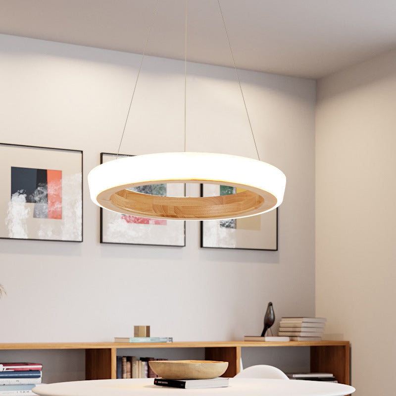 Ring Pendant Light Wood and Acrylic | Modern Minimalist Style | Uniform LED Illumination for Dining and Living Rooms