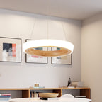Ring Pendant Light Wood and Acrylic | Modern Minimalist Style | Uniform LED Illumination for Dining and Living Rooms