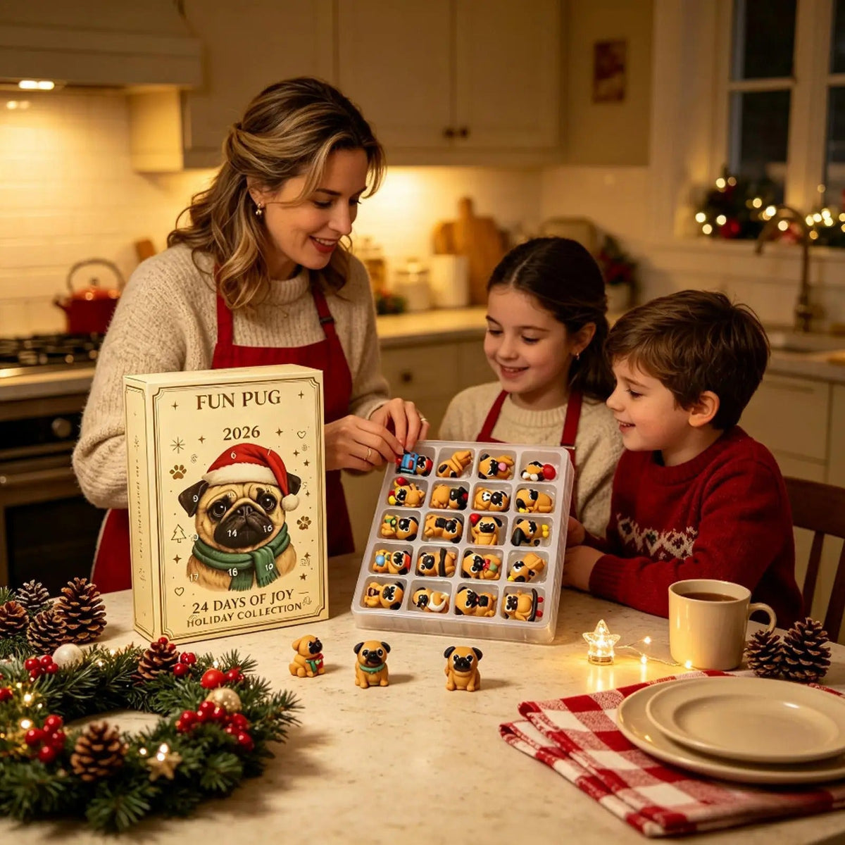 Pug Christmas Countdown Calendar 2026 24 Days Mini Dog Figurine Advent Festive Decoration Party Supplies Stockings Office Table Living Room