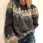 Women's Jacquard Knit Sweater – Cozy Chunky Pullover with Vintage Pattern