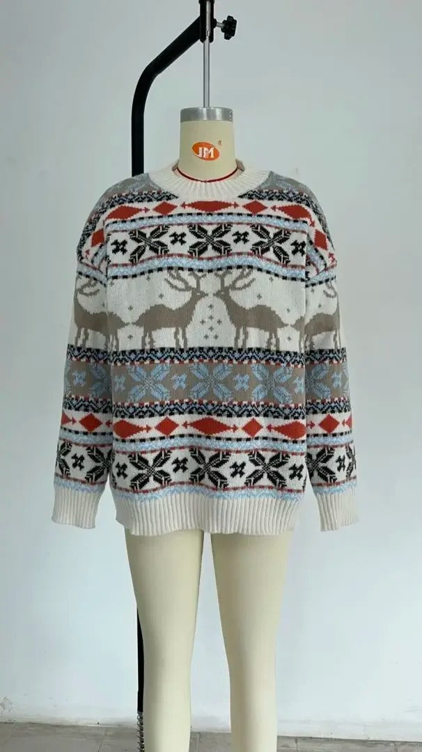 Women's Oversized Christmas Sweater – Y2K Nordic Geometric Pattern Chunky Knit Pullover
