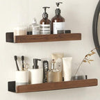 Bathroom Shelf Solid Wood with Drill-Free Adhesive Mounting | Water-Resistant Coating | Space-Saving Wall Storage Rack