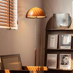 Amber Glass Floor Lamp – Retro Style With Walnut Wood And Metal Base