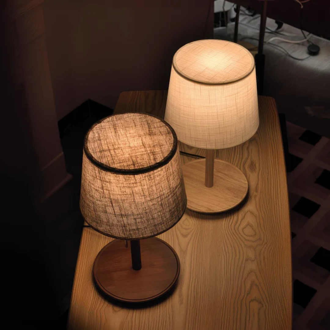 Nordic Wood Table Lamp Fabric Shade Bedside Light Modern Accent Lamp