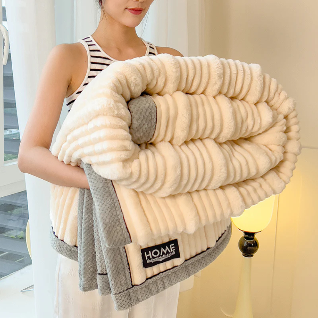 Ribbed Plush Throw Blanket Soft Fleece Bedspread Cozy Winter Blanket