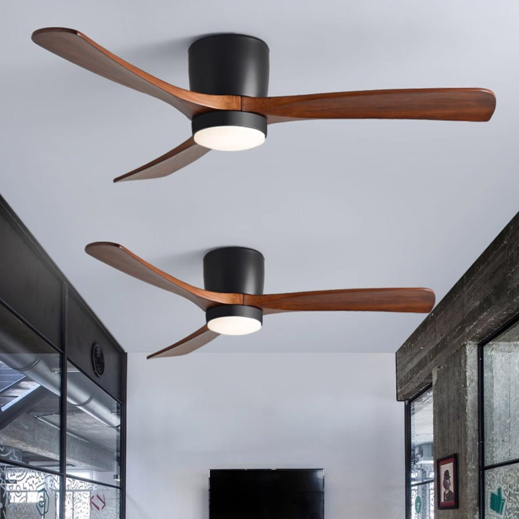 Ceiling Fan with Light Sycamore Wood Blades | Silent 6-Speed DC Motor | Flush Mount Nordic Design for Home Interiors
