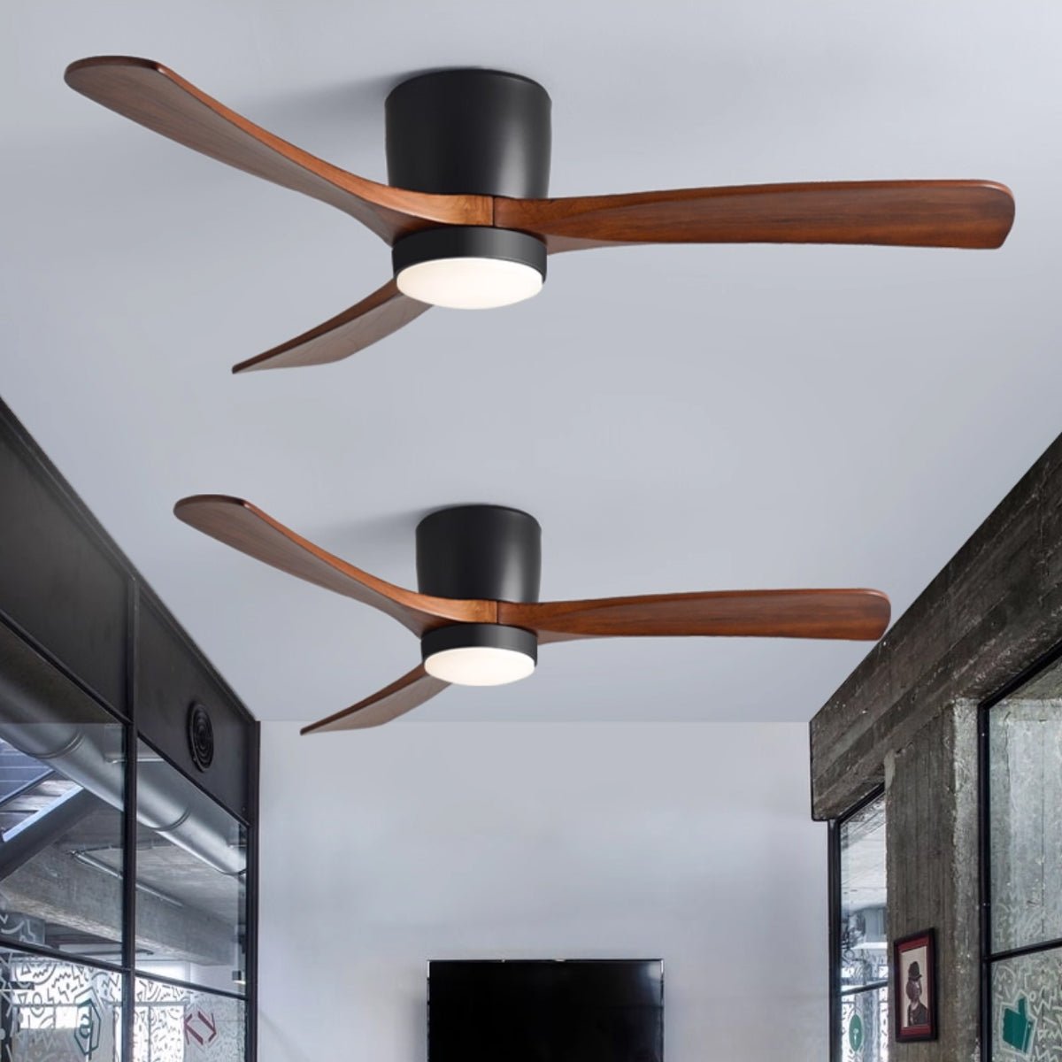 Ceiling Fan with Light Sycamore Wood Blades | Silent 6-Speed DC Motor | Flush Mount Nordic Design for Home Interiors