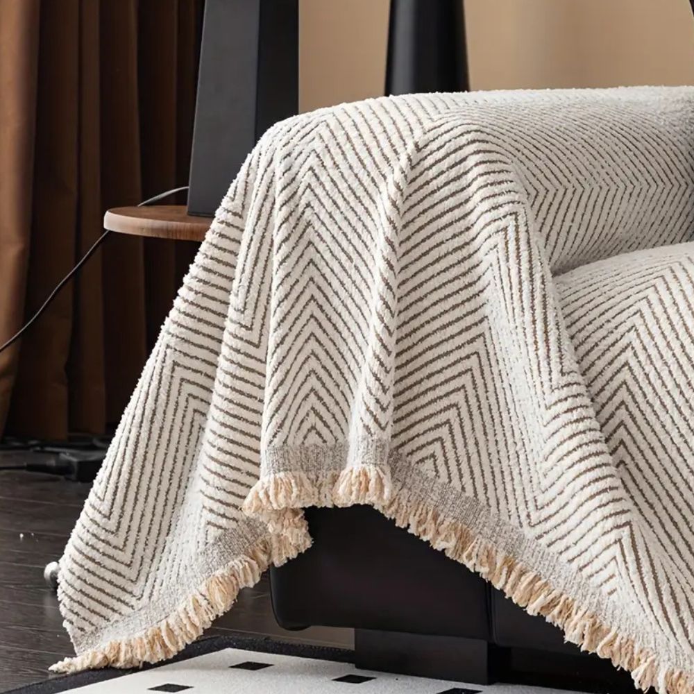 Sofa Cover Microfiber Blend | Classic Herringbone Pattern | Anti-Slip Furniture Protector Against Stains and Pet Hair