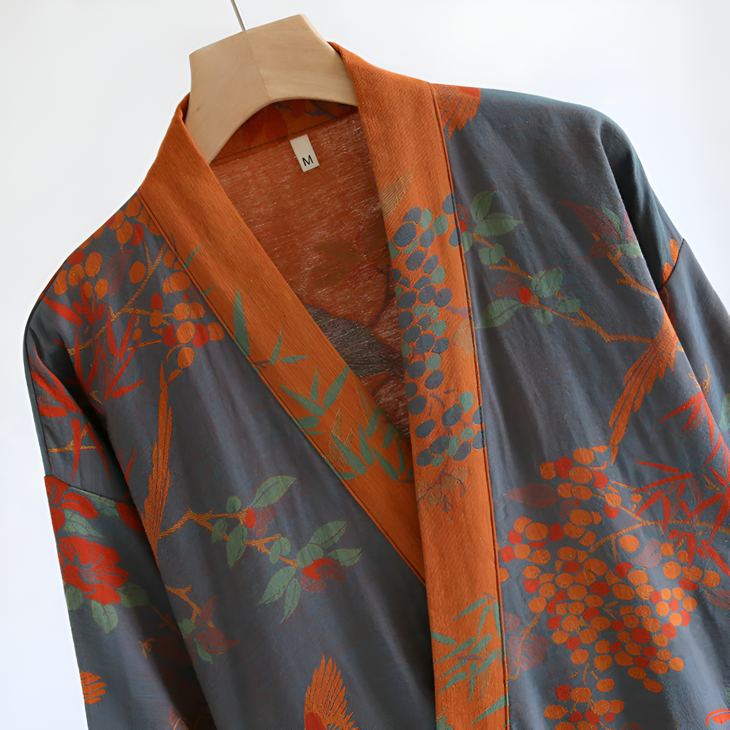 Cotton Waffle Bathrobe | Lightweight Breathable Dressing Gown for Lounging | Soft Jacquard Morning Robe with Pockets
