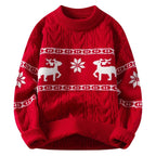 Men's Christmas Sweater – Cable Knit Reindeer and Snowflake Winter Pullover