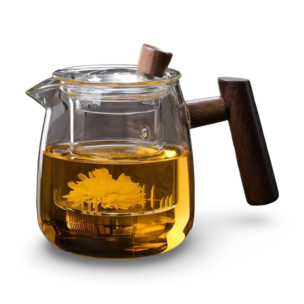 Glass Tea Pot Wooden Handle Borosilicate Brewing Kettle
