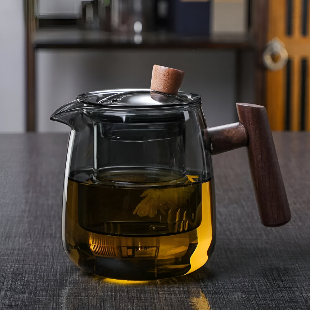 Glass Tea Pot Wooden Handle Borosilicate Brewing Kettle