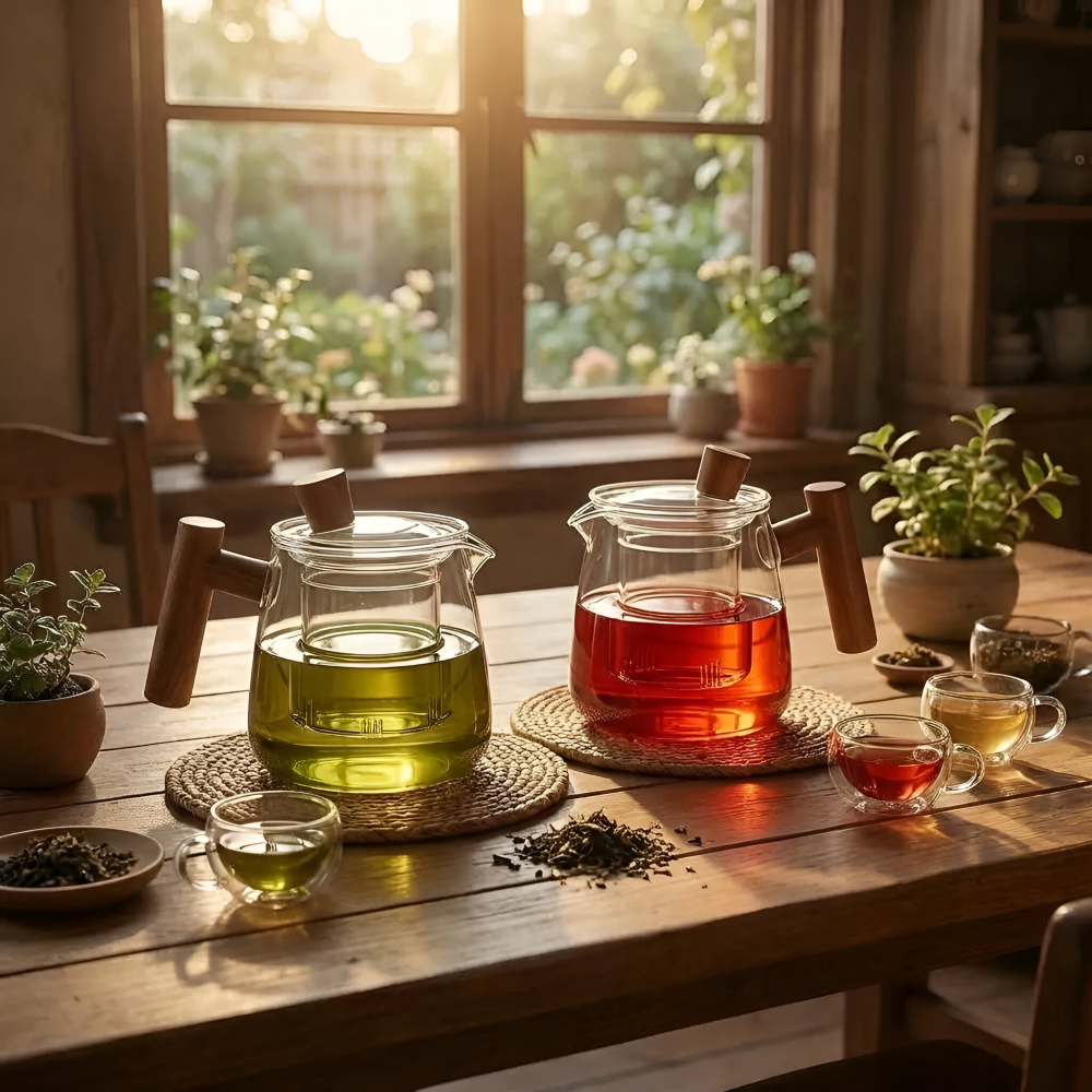 Glass Tea Pot Wooden Handle Borosilicate Brewing Kettle