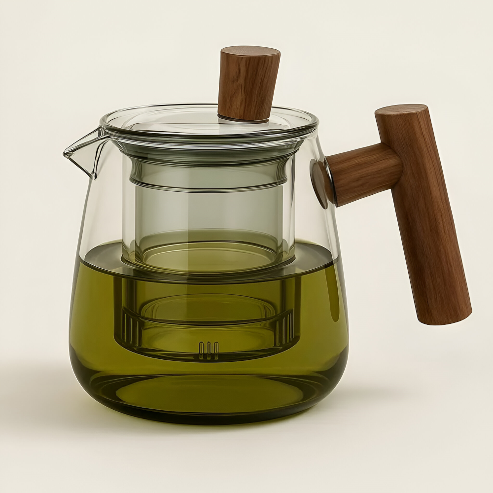 Glass Tea Pot Wooden Handle Borosilicate Brewing Kettle