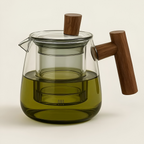 Glass Tea Pot Wooden Handle Borosilicate Brewing Kettle