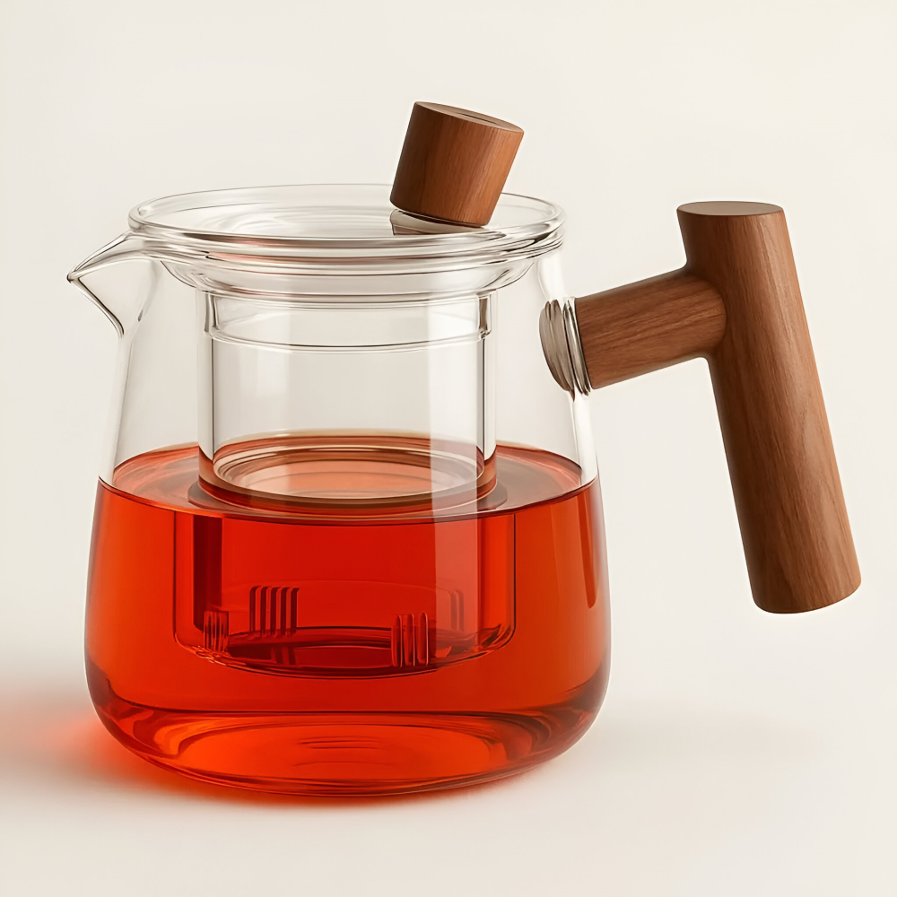 Glass Tea Pot Wooden Handle Borosilicate Brewing Kettle