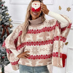 Women's Christmas Turtleneck Sweater – Loose Fit Batwing Sleeve Knit Pullover