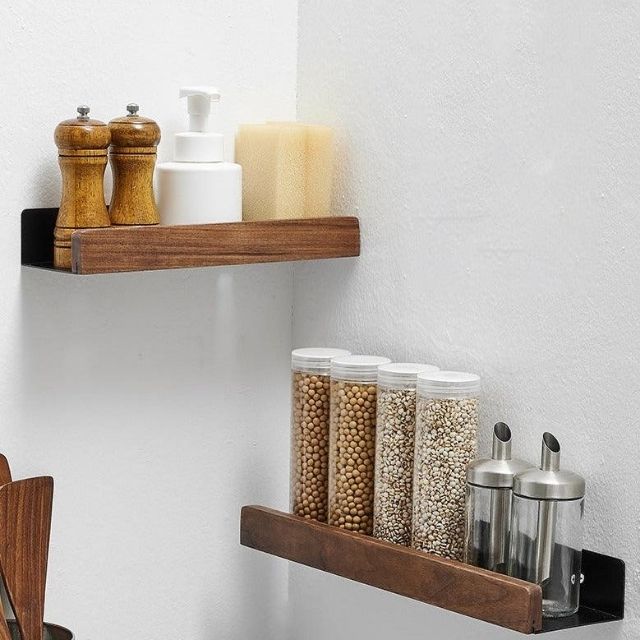Bathroom Shelf Solid Wood with Drill-Free Adhesive Mounting | Water-Resistant Coating | Space-Saving Wall Storage Rack