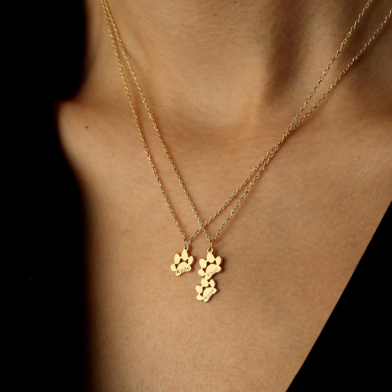 Personalized Pet Paw Print Necklace with Custom Engraved Name - Stainless Steel Memorial Jewelry for Dog and Cat Lovers