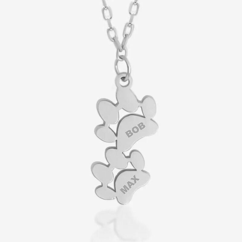 Personalized Pet Paw Print Necklace with Custom Engraved Name - Stainless Steel Memorial Jewelry for Dog and Cat Lovers
