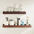Bathroom Shelf Solid Wood with Drill-Free Adhesive Mounting | Water-Resistant Coating | Space-Saving Wall Storage Rack