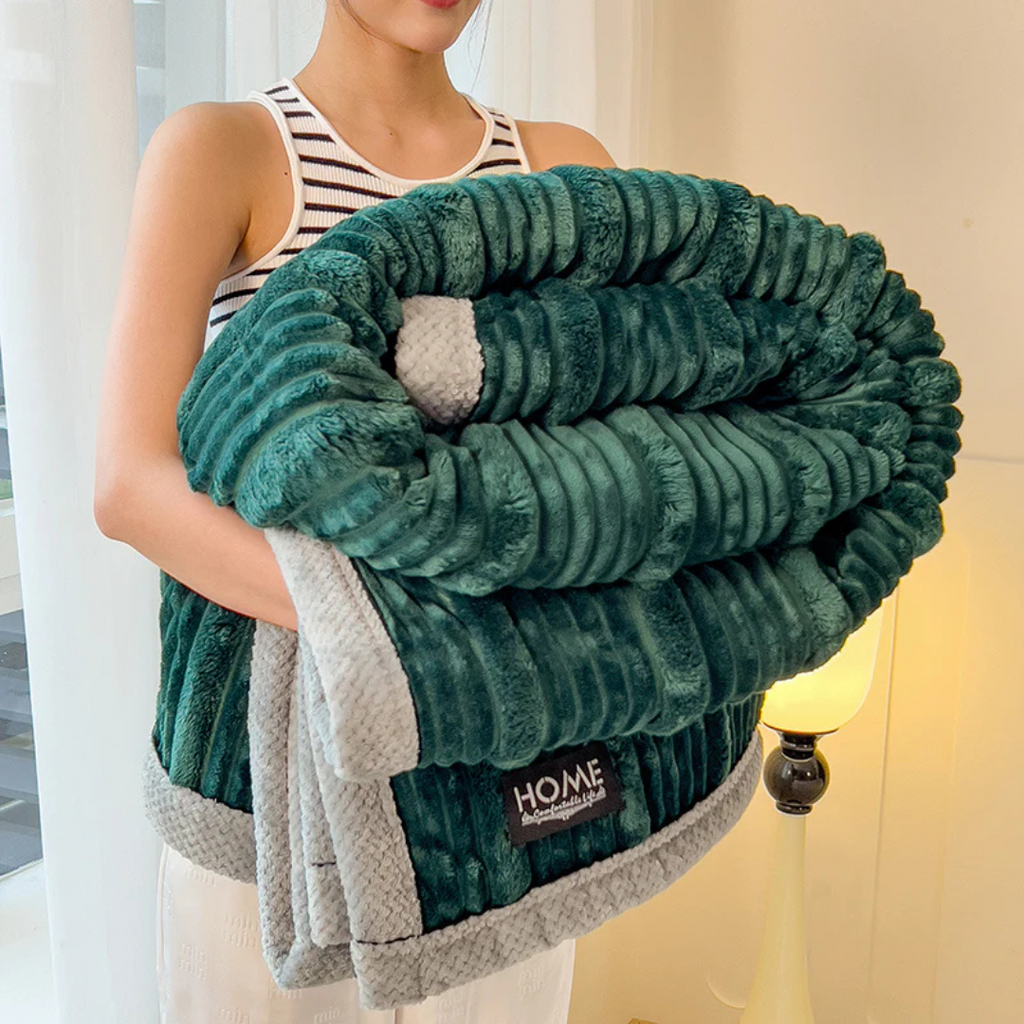 Ribbed Plush Throw Blanket Soft Fleece Bedspread Cozy Winter Blanket