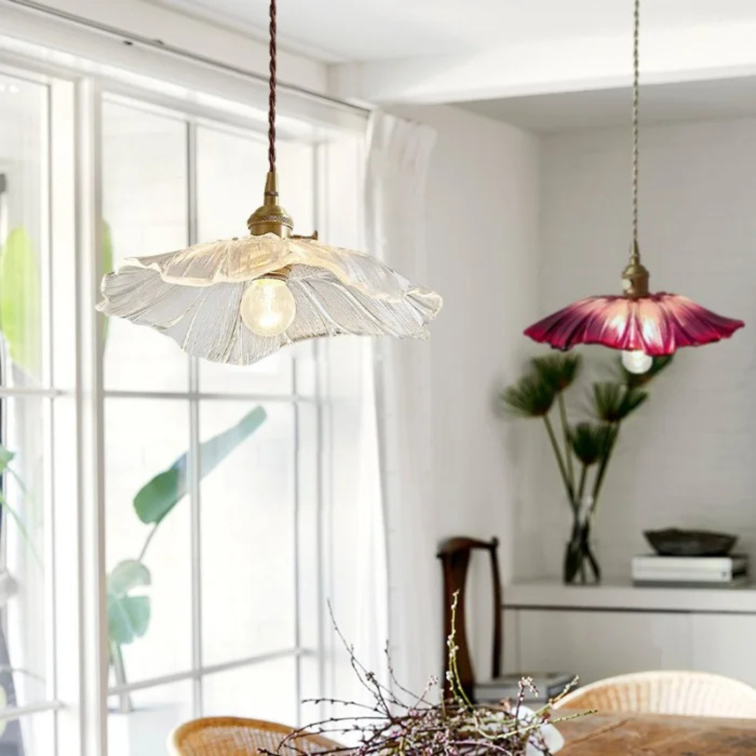 Retro Lotus Glass Pendant Lamp
