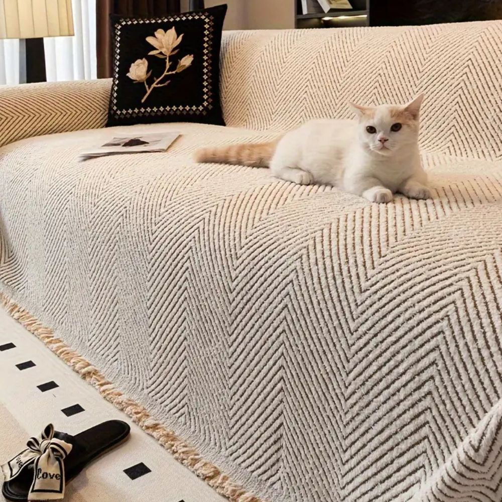 Sofa Cover Microfiber Blend | Classic Herringbone Pattern | Anti-Slip Furniture Protector Against Stains and Pet Hair
