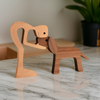 Handmade Wooden Dog & Owner Statue