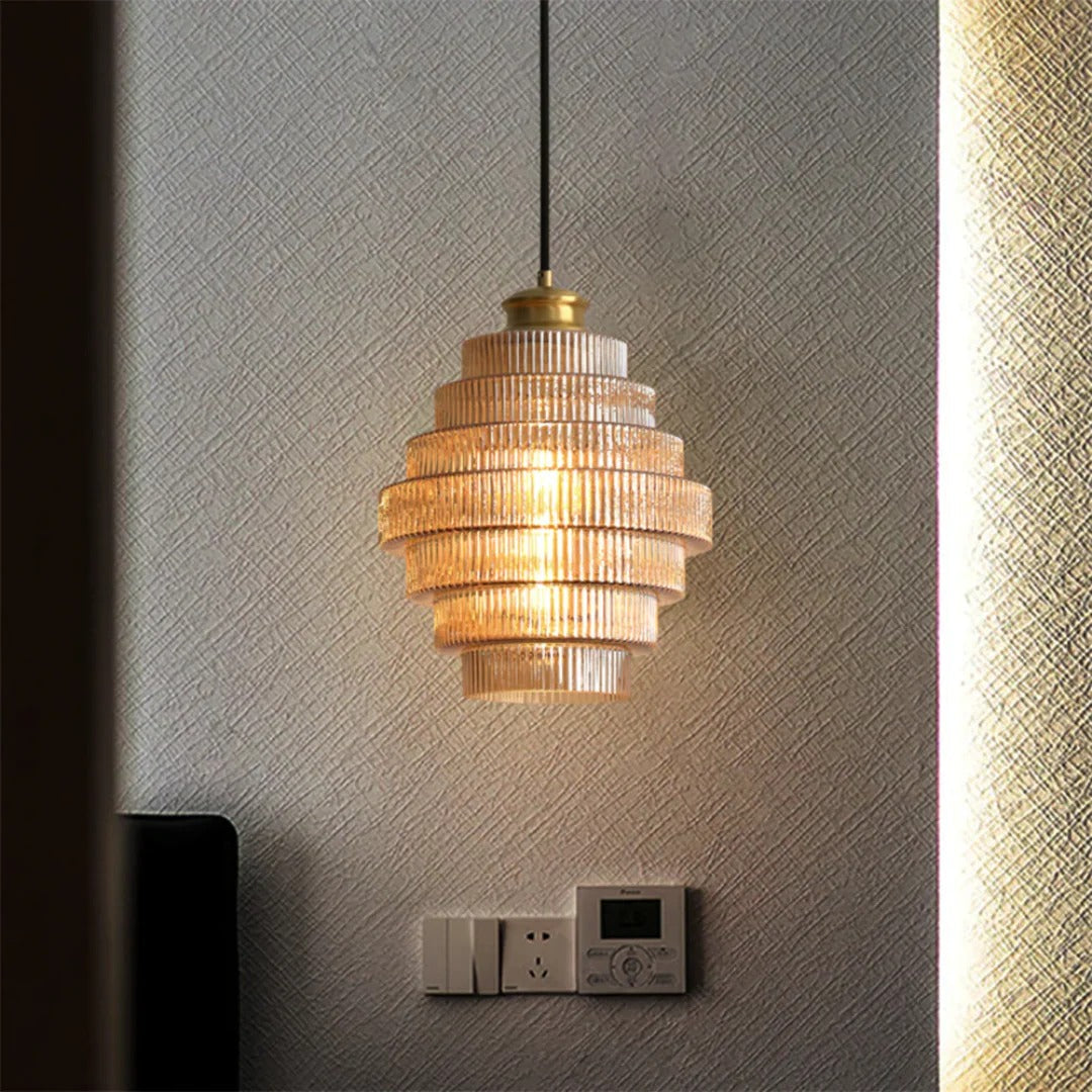 Art Deco Ribbed Glass Pendant Light