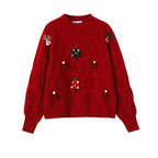 Women's V-Neck Knit Sweater with Large Bow – Elegant Batwing Sleeve Pullover