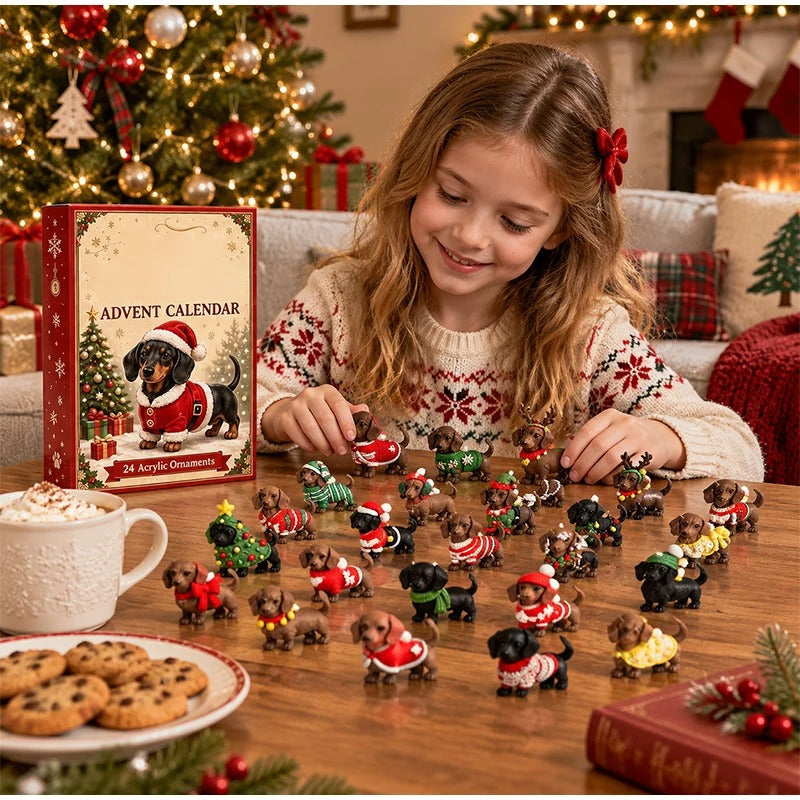 New 2026 Christmas Advent Calendar 24 Days Countdown Calendar 3D Cute Dog Dachshund Ornament Christmas Decoration Gift Calendar