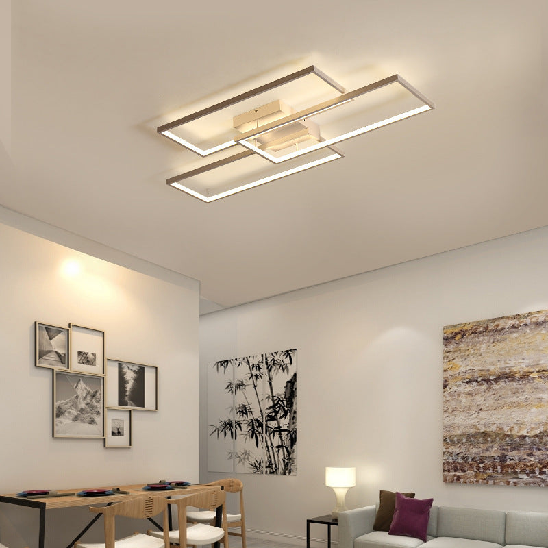 Modern Rectangle Ceiling Light Metal and Silica Gel | Dimmable LED Lighting for Living Room and Bedroom | 10-15㎡ Coverage