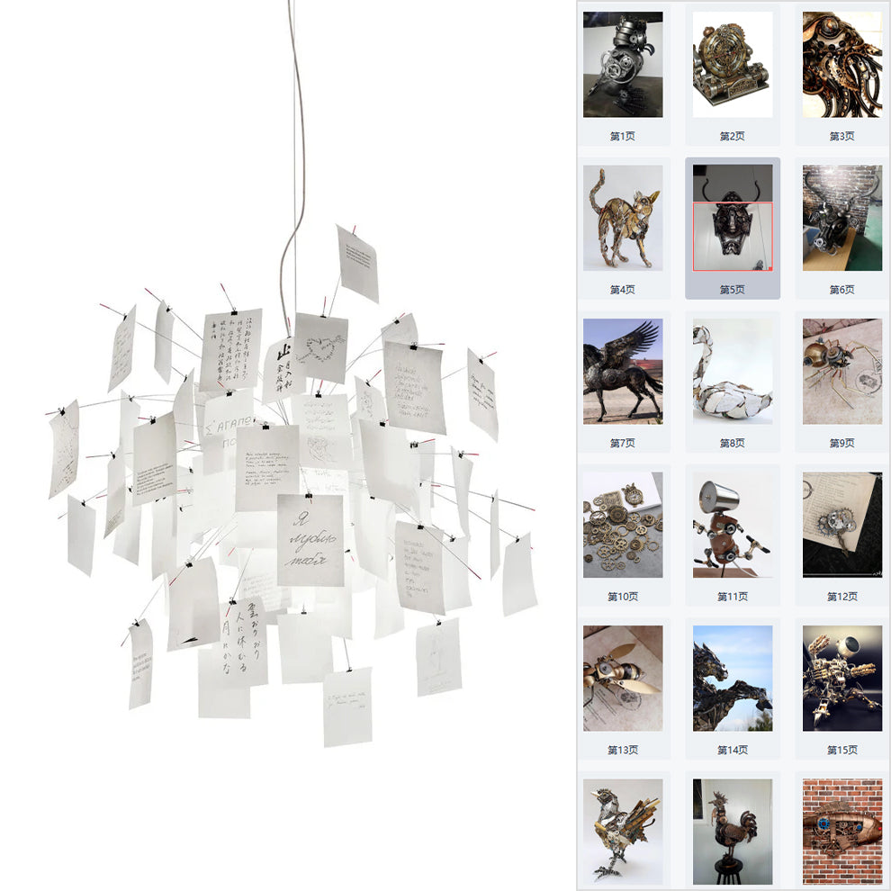 Paper Chandelier Stainless Steel Pendant Light | Customizable DIY Design with A5 Paper Sheets | Multi Pattern Interior Light