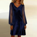 Women's Velvet Mini Dress – Long Sleeve Cowl Neck Bodycon Party Dress