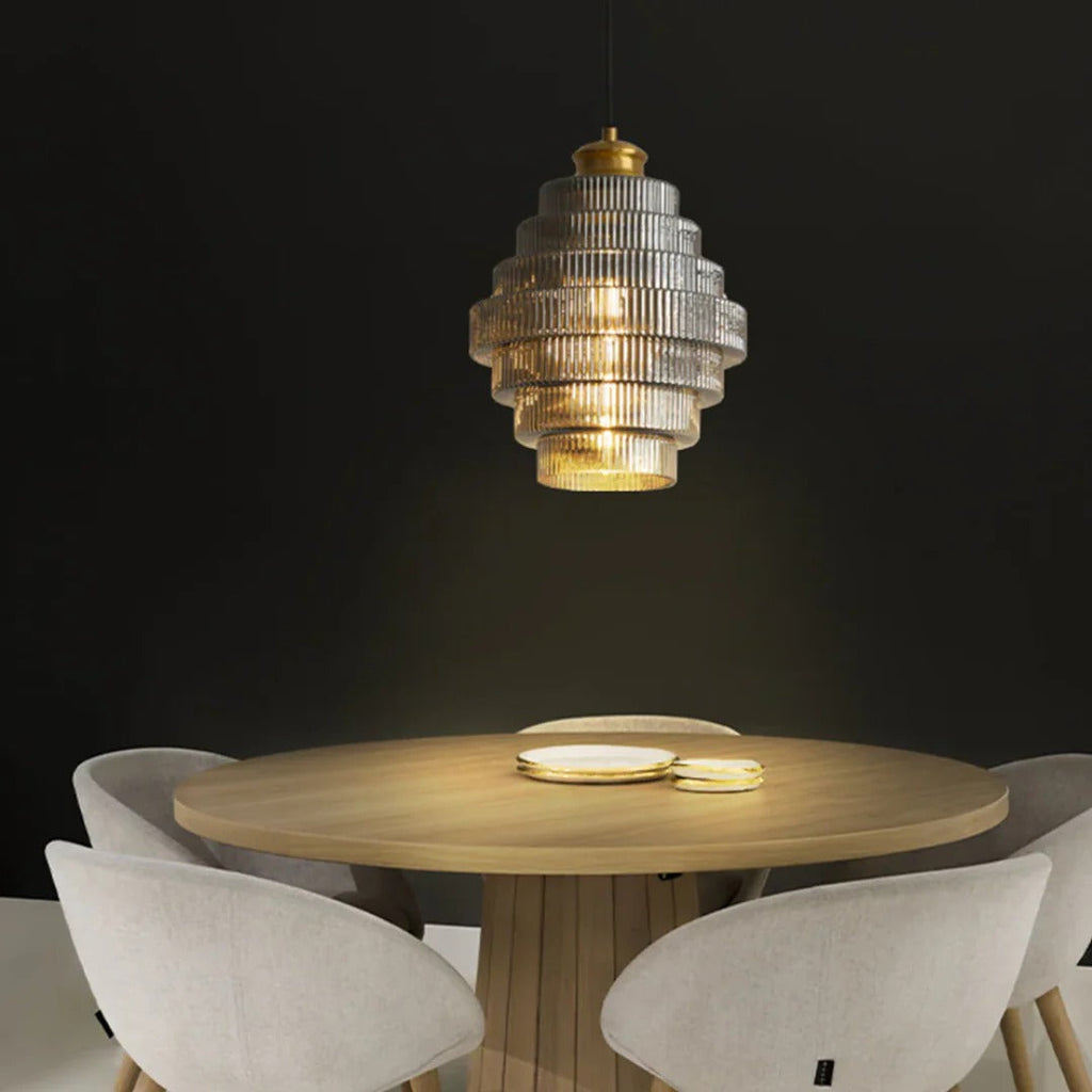 Art Deco Ribbed Glass Pendant Light