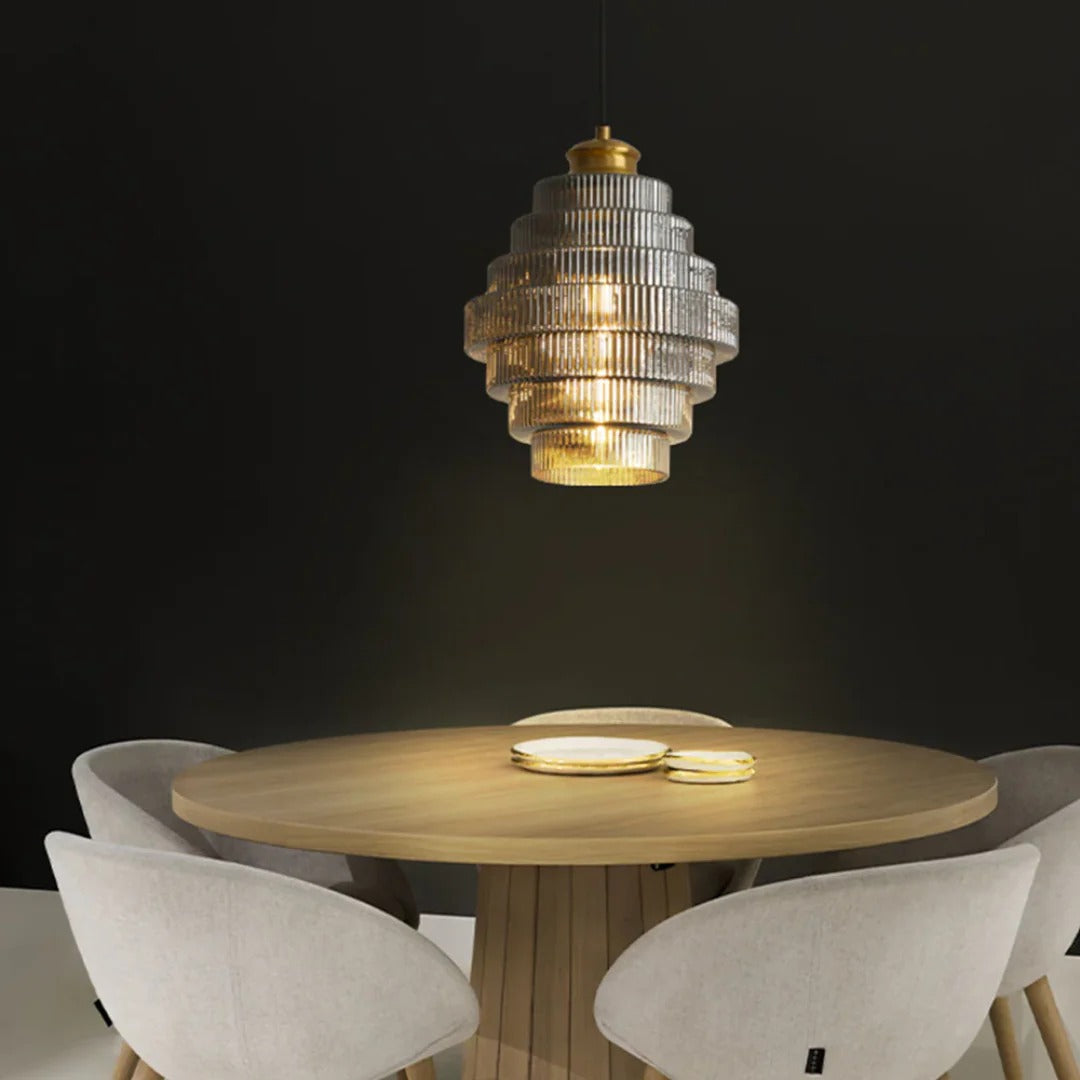 Art Deco Ribbed Glass Pendant Light
