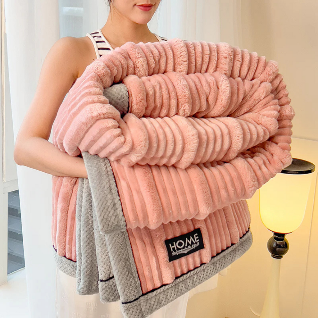 Ribbed Plush Throw Blanket Soft Fleece Bedspread Cozy Winter Blanket