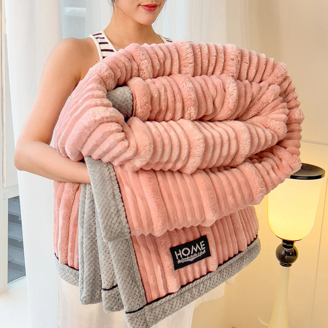 Ribbed Plush Throw Blanket Soft Fleece Bedspread Cozy Winter Blanket